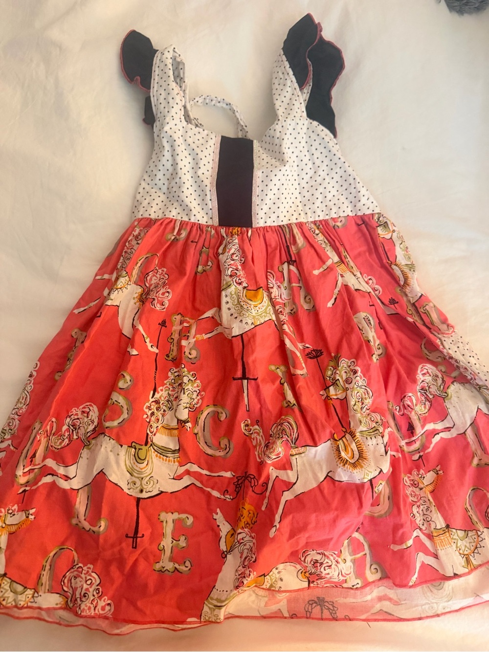 Olive Mae Girls Tiered Polka Dot & Carousel Print Dress in pink and White - Picture 3 of 5